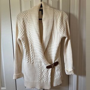Lauren Ralph Lauren Cream Women’s Leather Strap Sweater